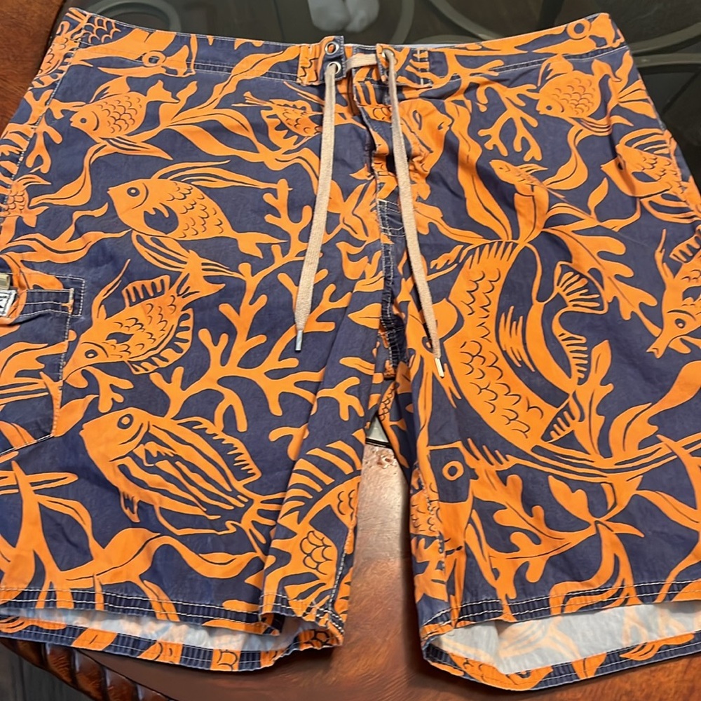 Polo Ralph Lauren navy and orange goldfish swim trunks  sz 36